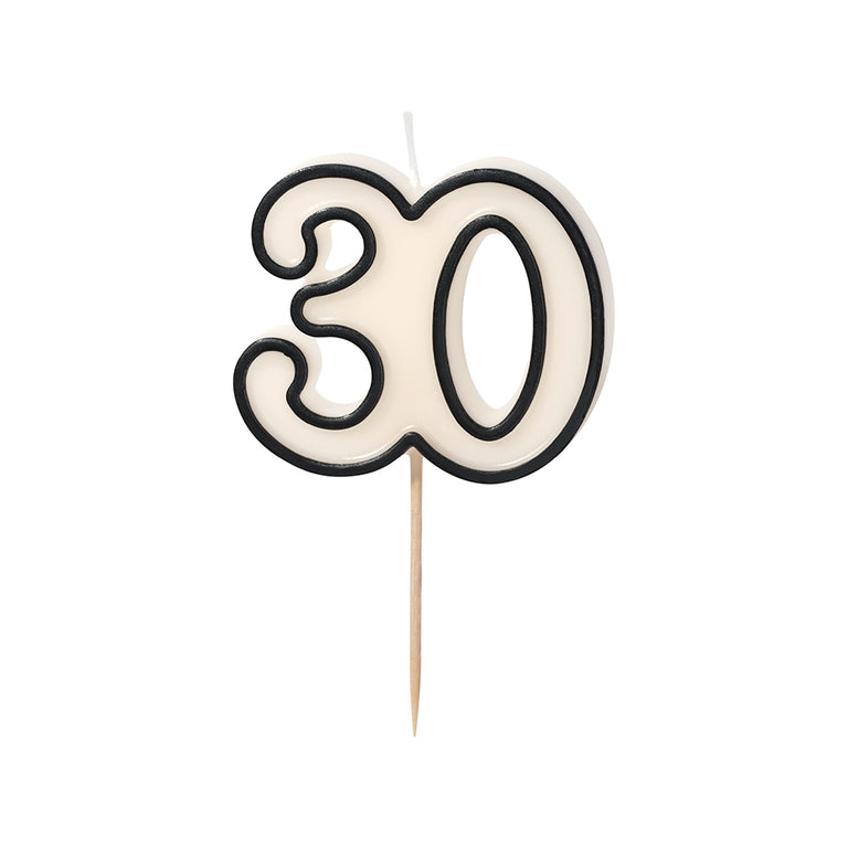 Black and Cream Number 30 Candle
