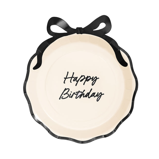 Cream Bow Happy Birthday Paper Plates