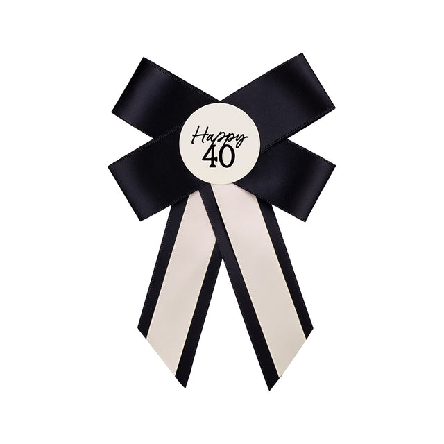 Cream and Black Happy 40 Rosette