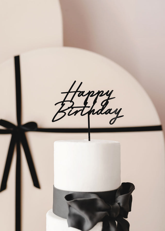 Black Happy Birthday Cake Topper