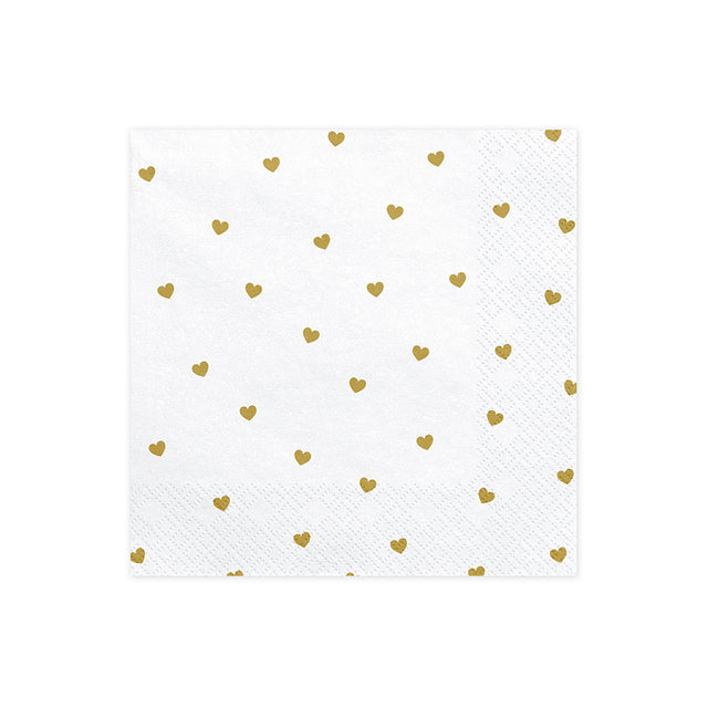 White Napkins with Gold Hearts