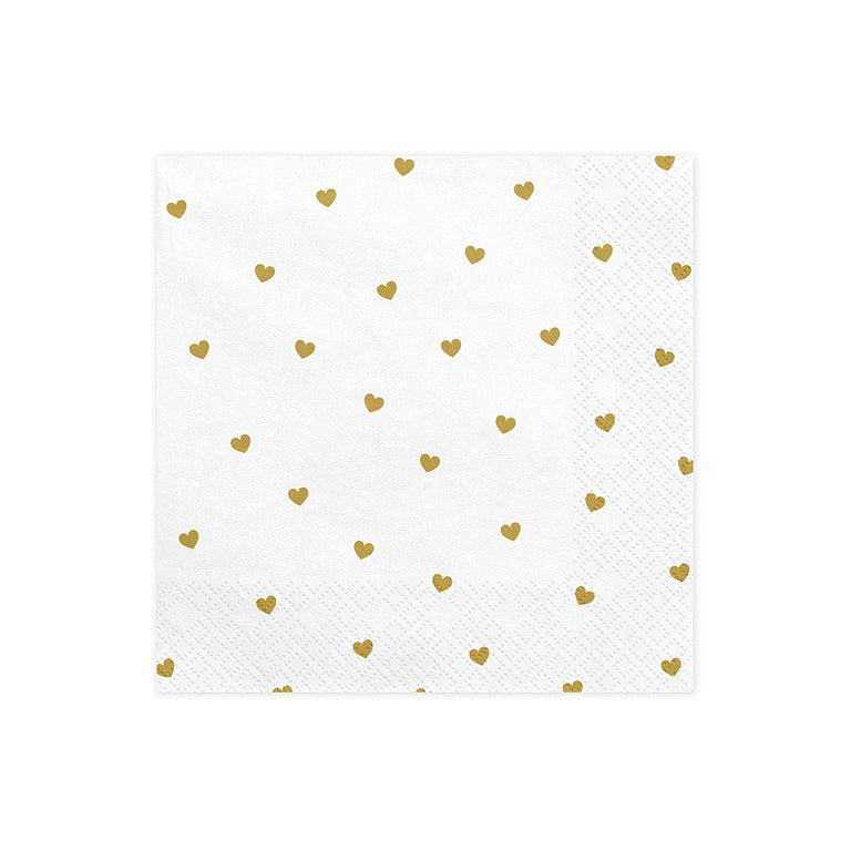 White Napkins with Gold Hearts
