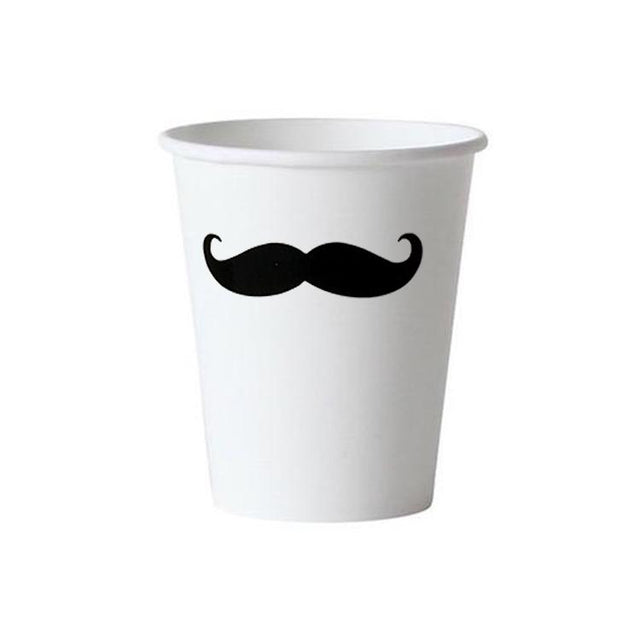 White Standard Paper Cups with Black Moustache - Set of 8