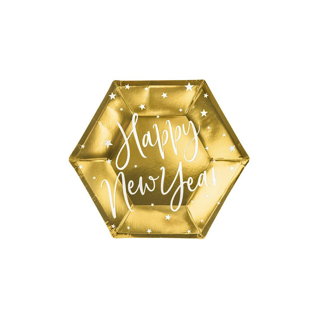 Gold & White Happy New Year Cocktail Paper Plates - Set of 6