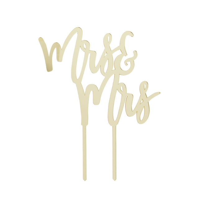 Gold Mirror Mrs & Mrs Acrylic Cake Topper