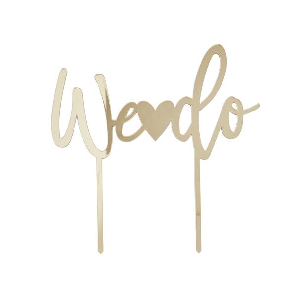 We Do Wedding Cake Topper - Mirror Gold Acrylic Personalized Cake Decoration For Anniversaries - View #9