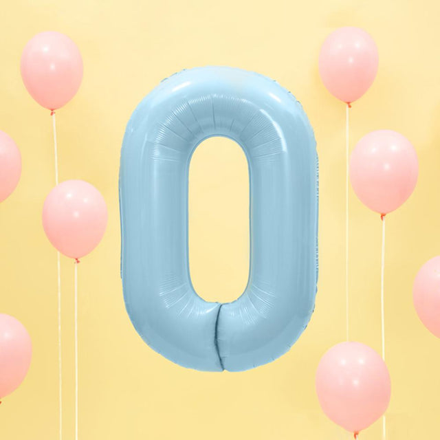 Large Pastel Blue Number 0 Foil Balloon