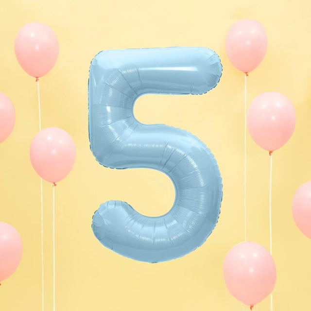 Large Pastel Blue Number 5 Foil Balloon