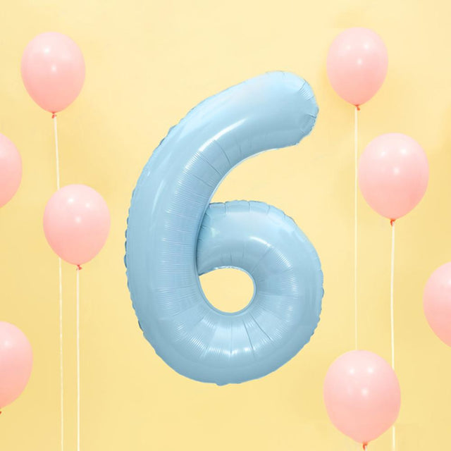 Large Pastel Blue Number 6 Foil Balloon