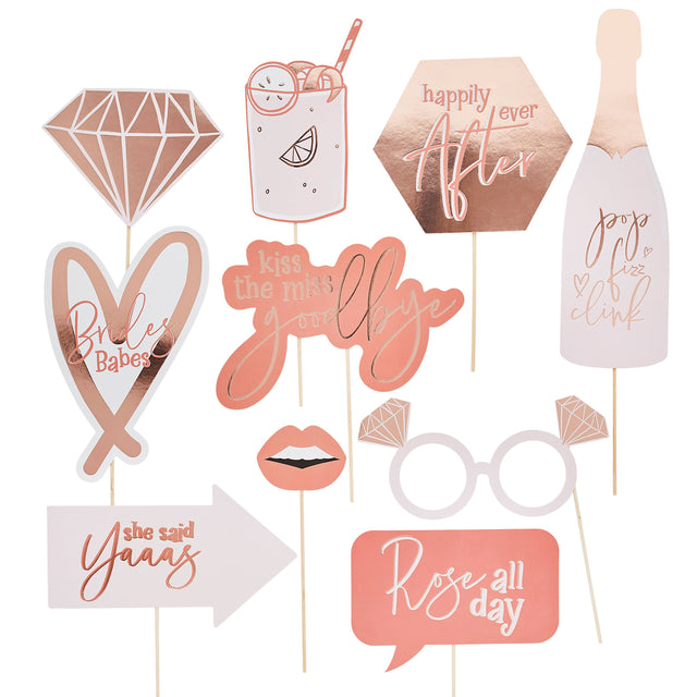 Rose Gold Bridal Shower Photo Props - Set of 10