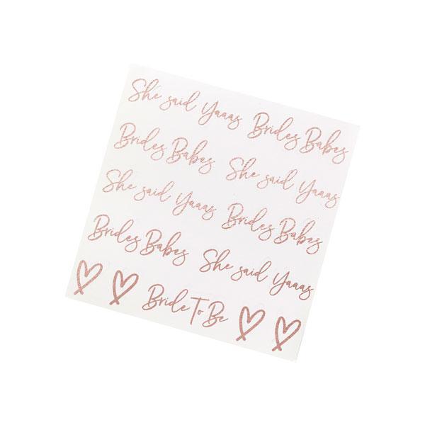 Rose Gold Bridal Shower Temporary Tattoos - Set of 26