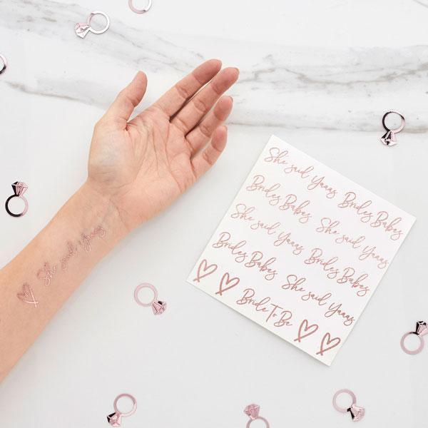 Rose Gold Bridal Shower Temporary Tattoos - Set of 26