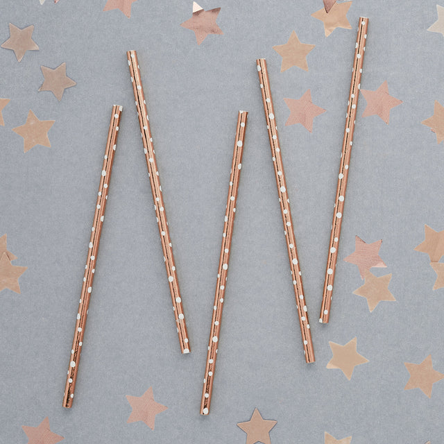 Rose Gold Foil Spotted Straws - Set of 20