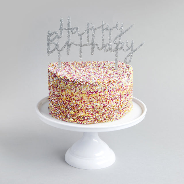 Silver Glitter Acrylic Happy Birthday Cake Topper