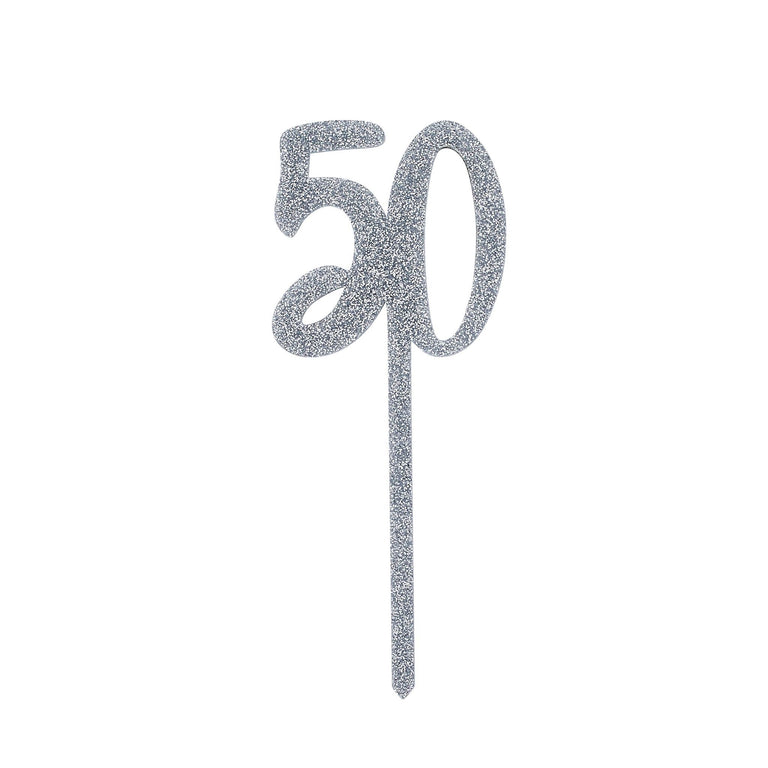 Silver Glitter Acrylic 50 Cake Topper