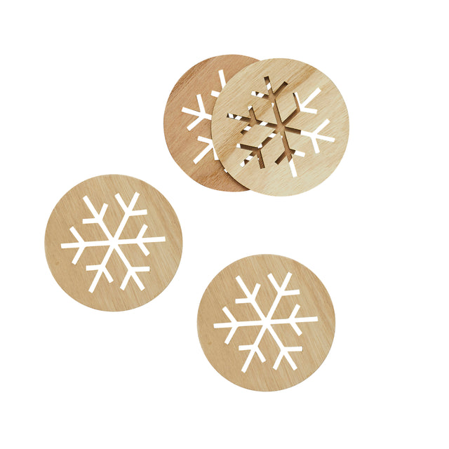 Wooden Snowflake Coasters - Set of 4