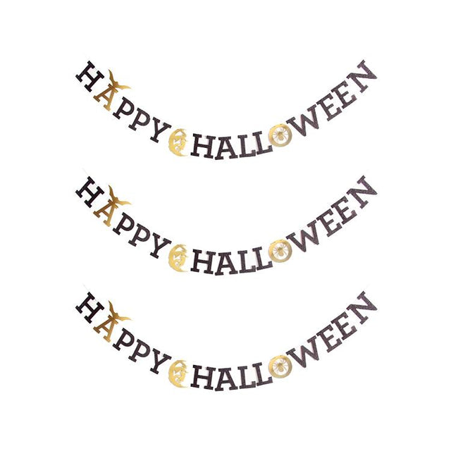 Black & Gold Happy Halloween Paper Banner
