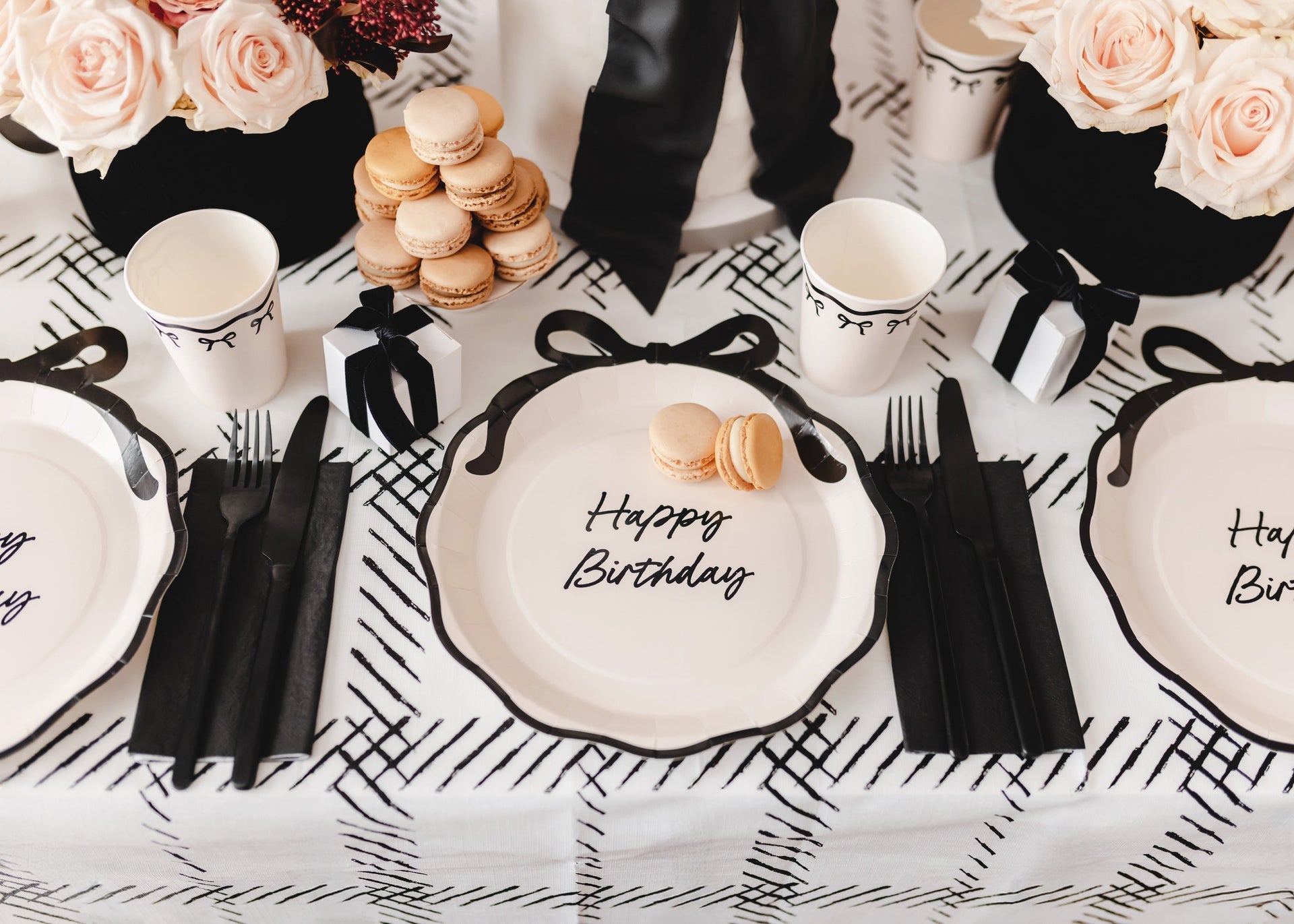 Cream & Black Bow Birthday & Milestone Decor | Fancy Parties
