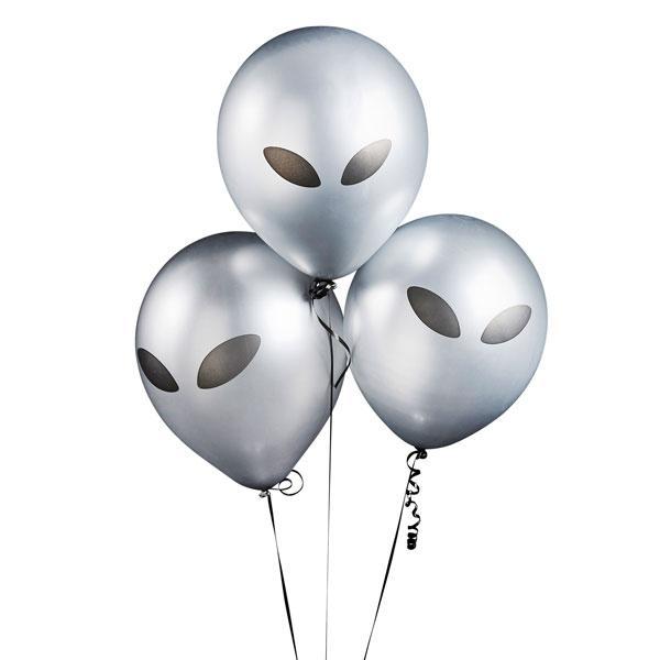Silver Alien Latex Balloons - Set of 5