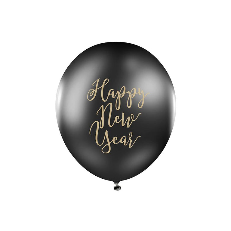 Black Happy New Year Latex Balloons - Set of 6