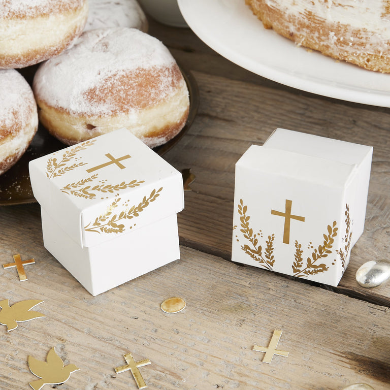 Gold Cross Favour Boxes - Set of 10