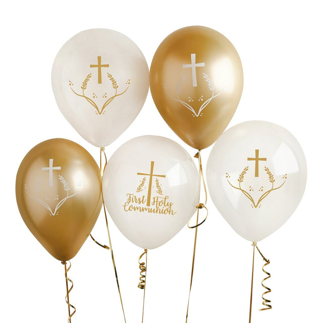 Gold First Holy Communion Latex Balloons - Set of 5