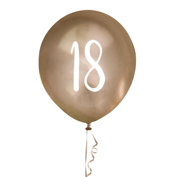 Gold Number 18 Latex Balloons - Set of 5