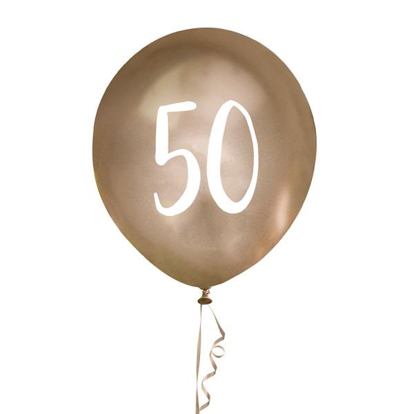 Gold Number 50 Latex Balloons - Set of 5