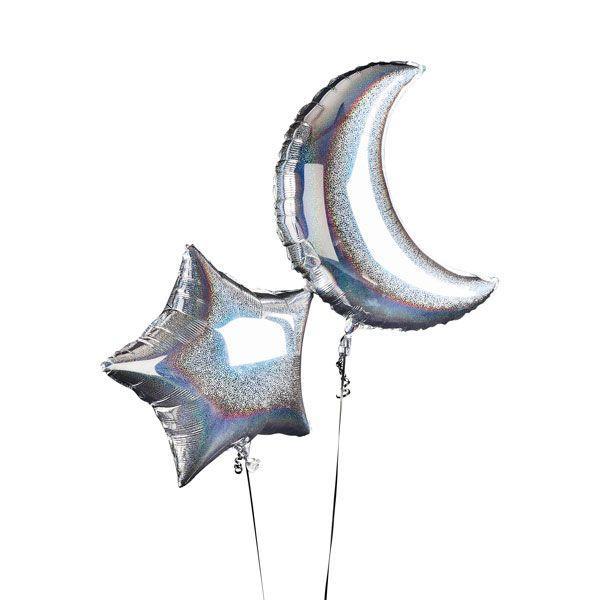 Iridescent Moon and Star Foil Balloons - Set of 2