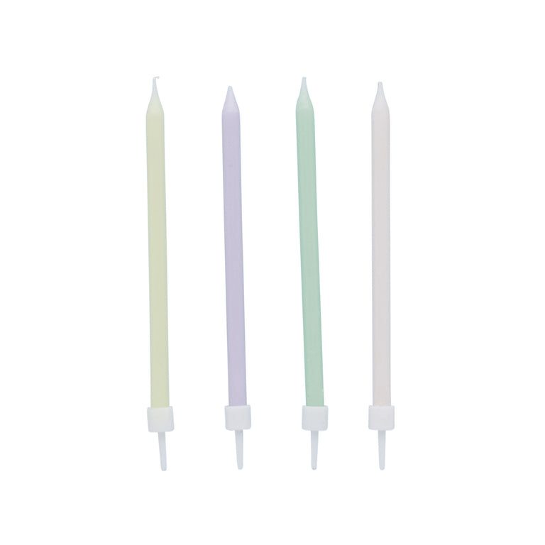 Pastel Skinny Candles and Holders - Set of 12