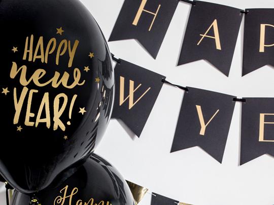 Black Happy New Year! Latex Balloons - Set of 6