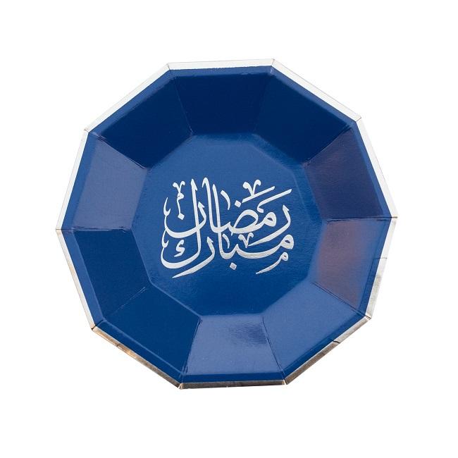Royal Blue Ramadan Calligraphy Cocktail Plates - Set of 8