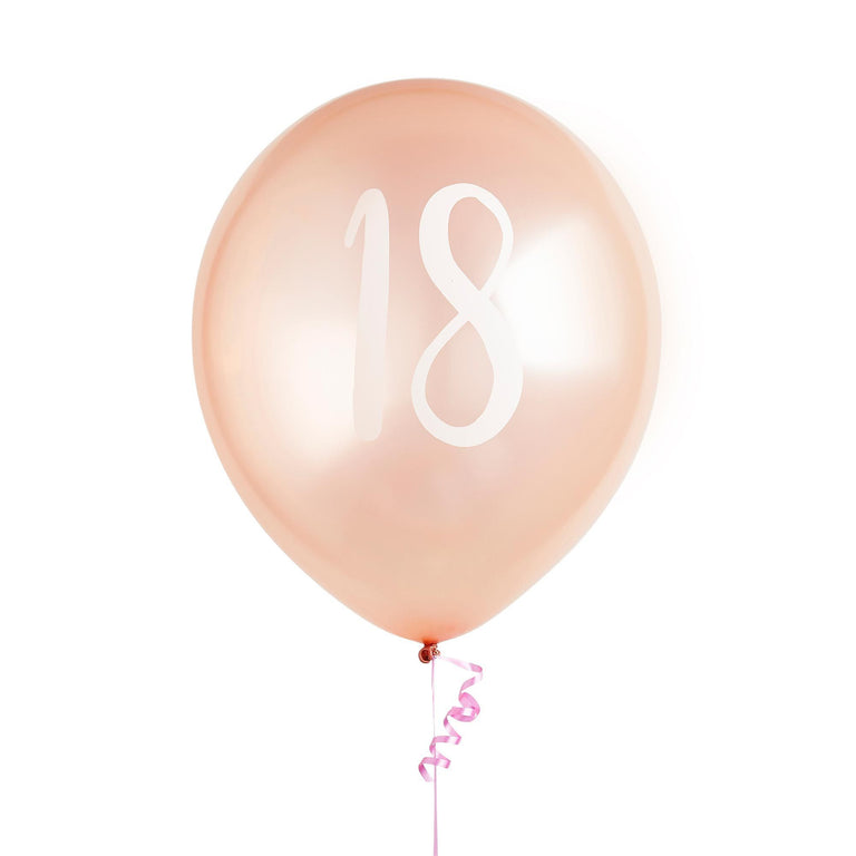 Rose Gold Number 18 Latex Balloons - Set of 5