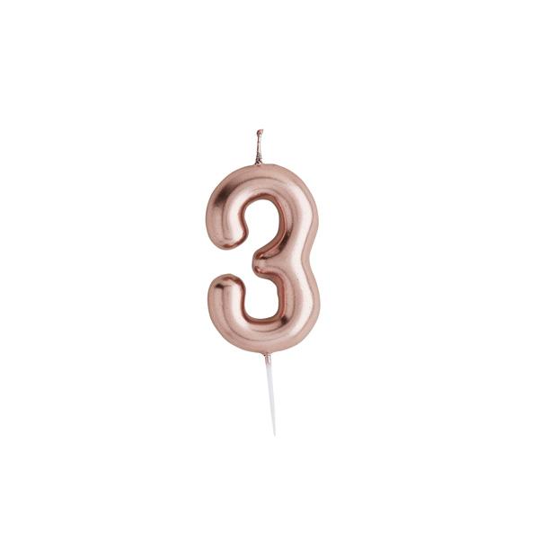 Rose Gold Number 3 Candle