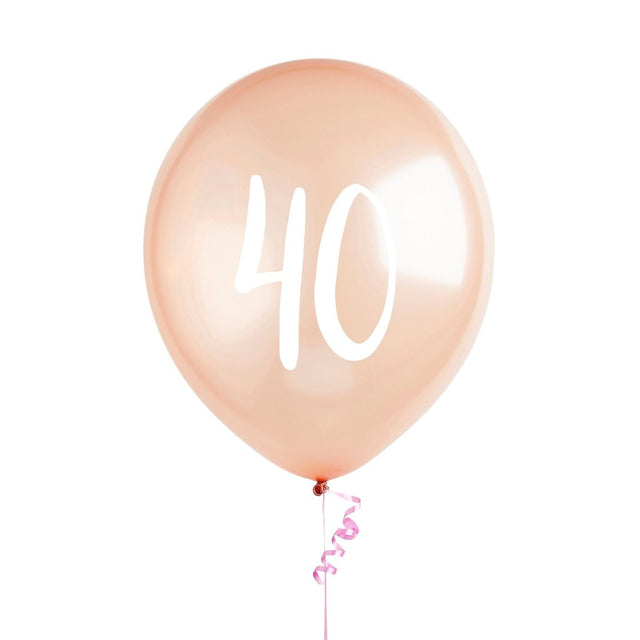Rose Gold Number 40 Latex Balloons - Set of 5
