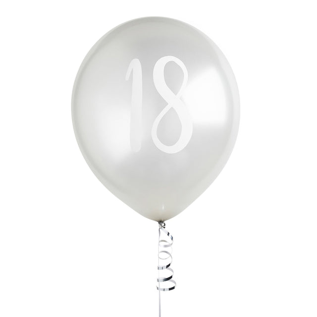 Silver Number 18 Latex Balloons - Set of 5