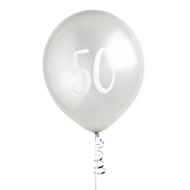Silver Number 50 Latex Balloons - Set of 5