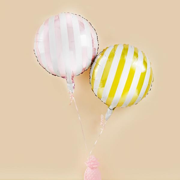 Yellow and Pink Round Candy Striped Foil Balloons - Set of 2