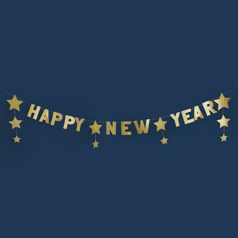 Gold Happy New Year Star Banner