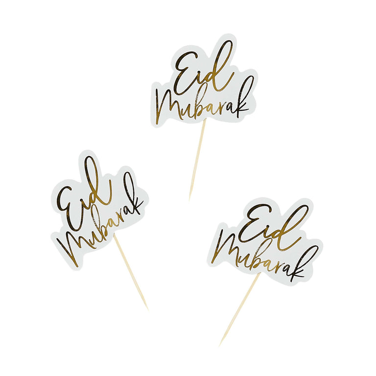 Gold Eid Mubarak Food Picks - Set of 12