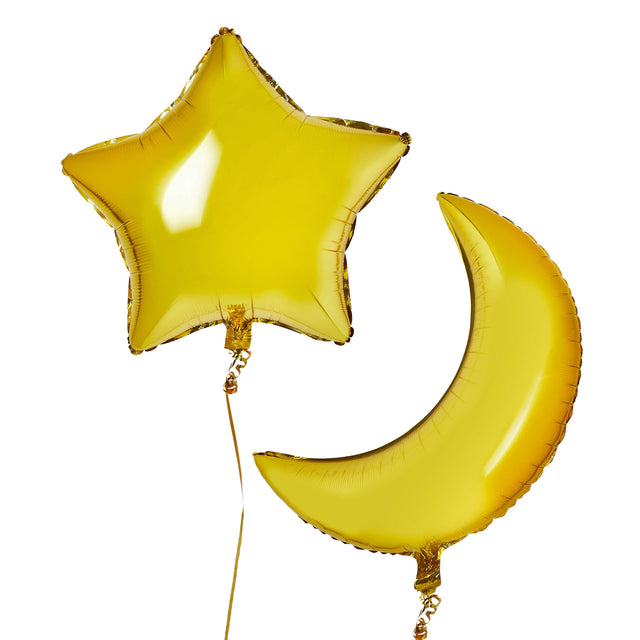 Gold Foil Moon and Star Balloons - Set of 2