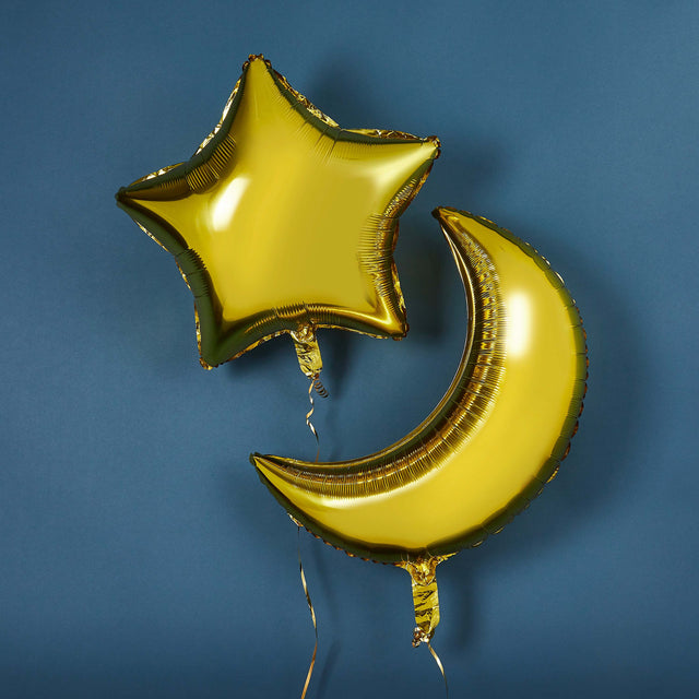 Gold Foil Moon and Star Balloons - Set of 2