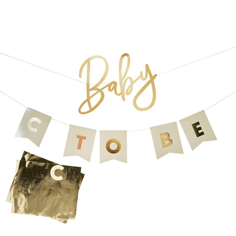 Gold and White Baby To Be Customisable Banner 2m