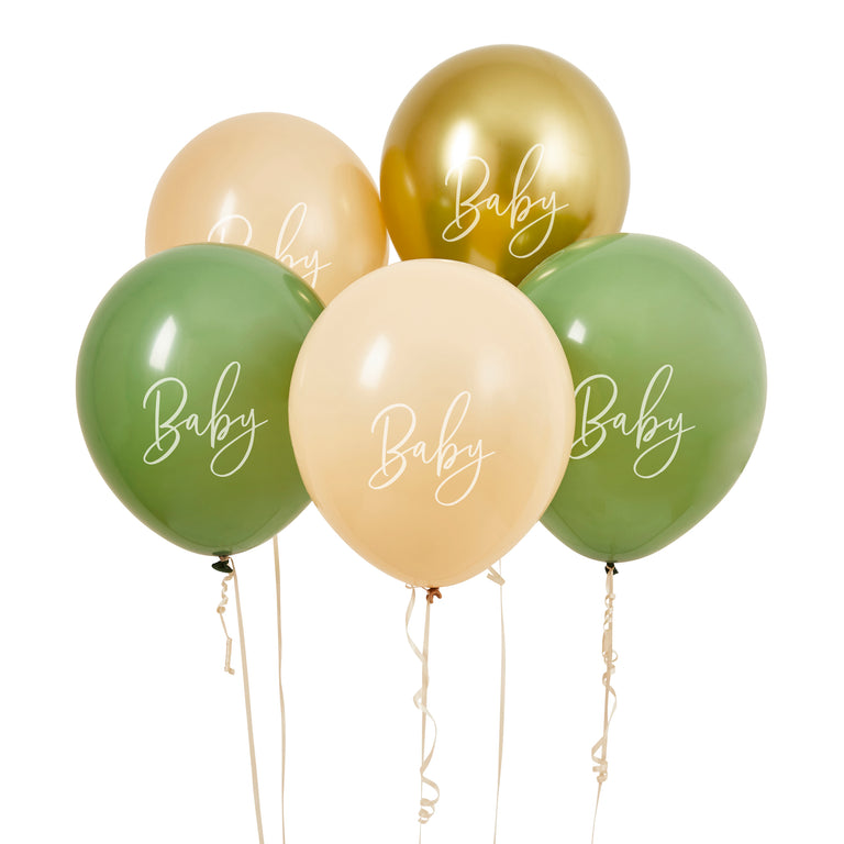 Sage, Nude and Gold 'Baby' Latex Balloons