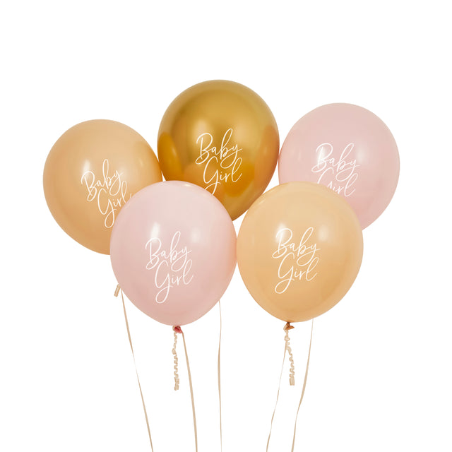 Pink, Nude and Gold 'Baby Girl' Latex Balloons