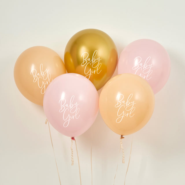 Pink, Nude and Gold 'Baby Girl' Latex Balloons