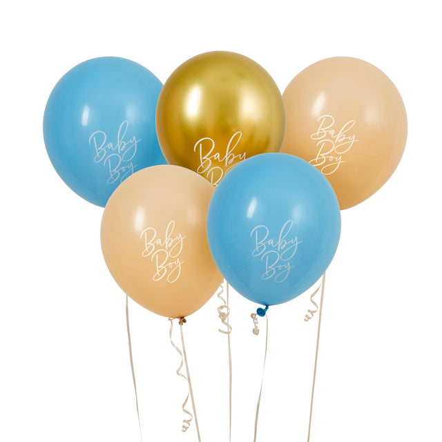 Blue, Nude and Gold 'Baby Boy' Latex Balloons