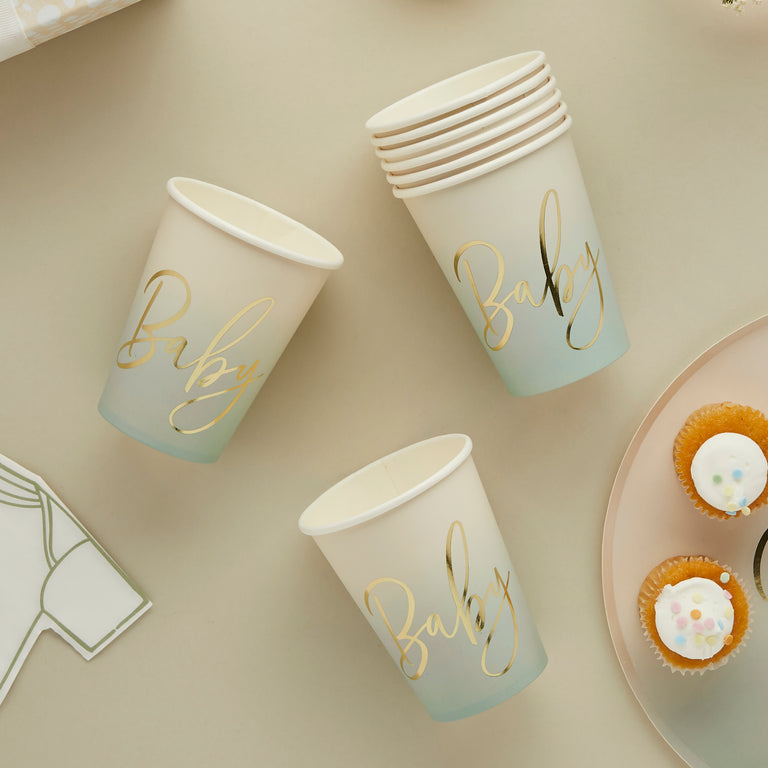 Neutral Sage 'Baby' Paper Cups - Set of 8