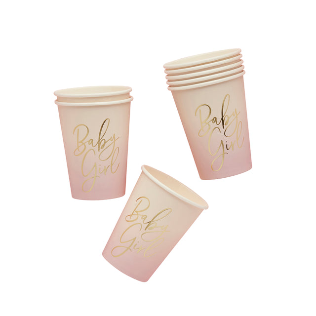 Pink 'Baby Girl' Paper Cups - Set of 8
