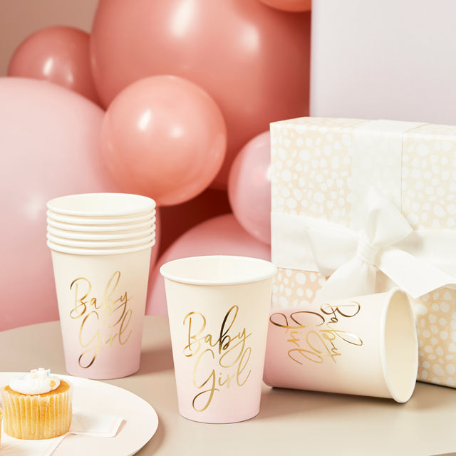 Pink 'Baby Girl' Paper Cups - Set of 8